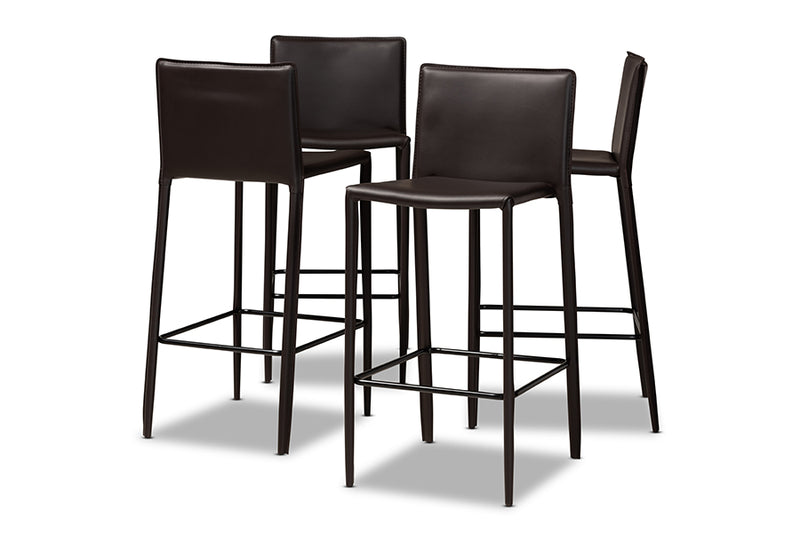 Baxton Studio Malcom Modern and Contemporary Brown Faux Leather Upholstered 4-Piece Bar Stool