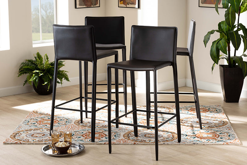 Baxton Studio Malcom Modern and Contemporary Brown Faux Leather Upholstered 4-Piece Bar Stool