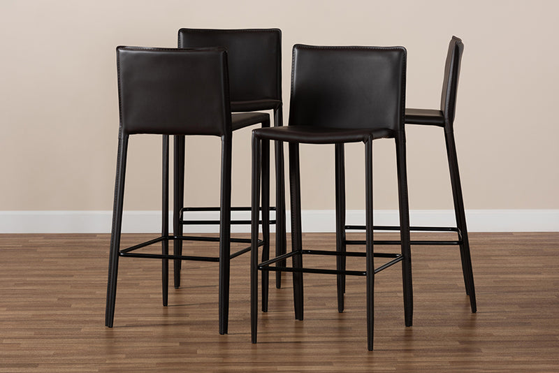Baxton Studio Malcom Modern and Contemporary Brown Faux Leather Upholstered 4-Piece Bar Stool