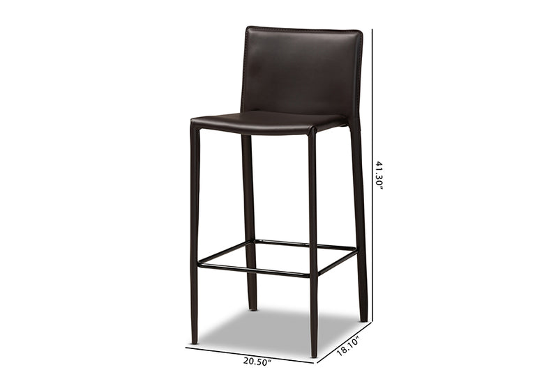 Baxton Studio Malcom Modern and Contemporary Brown Faux Leather Upholstered 4-Piece Bar Stool