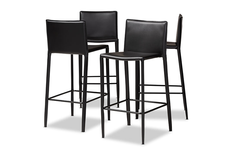 Baxton Studio Malcom Modern and Contemporary Black Faux Leather Upholstered 4-Piece Bar Stool Set