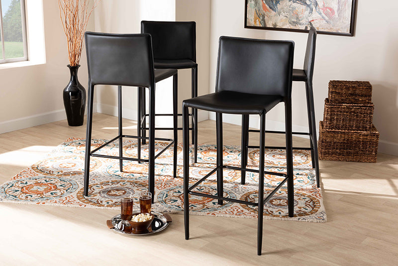 Baxton Studio Malcom Modern and Contemporary Black Faux Leather Upholstered 4-Piece Bar Stool Set
