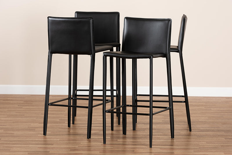 Baxton Studio Malcom Modern and Contemporary Black Faux Leather Upholstered 4-Piece Bar Stool Set