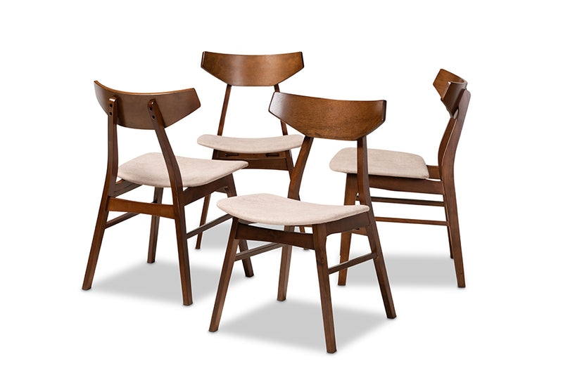 Baxton Studio Danica Mid-Century Modern Transitional Light Beige Fabric Upholstered and Walnut Brown Finished Wood 4-Piece Dining Chair Set