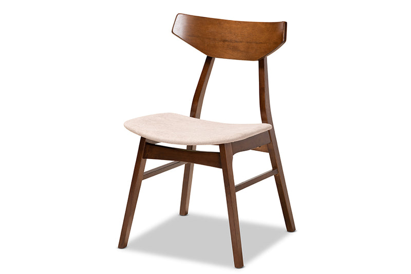 Baxton Studio Danica Mid-Century Modern Transitional Light Beige Fabric Upholstered and Walnut Brown Finished Wood 4-Piece Dining Chair Set