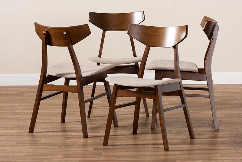 Baxton Studio Danica Mid-Century Modern Transitional Light Beige Fabric Upholstered and Walnut Brown Finished Wood 4-Piece Dining Chair Set