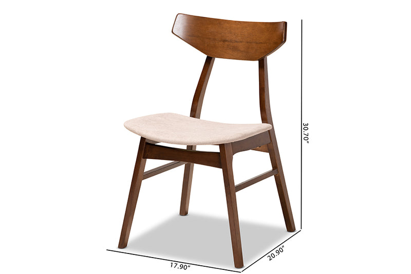 Baxton Studio Danica Mid-Century Modern Transitional Light Beige Fabric Upholstered and Walnut Brown Finished Wood 4-Piece Dining Chair Set
