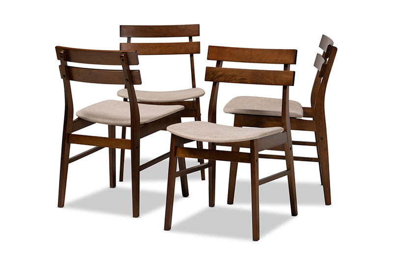 Baxton Studio Devlin Mid-Century Modern Transitional Light Beige Fabric Upholstered and Walnut Brown Finished Wood 4-Piece Dining Chair Set
