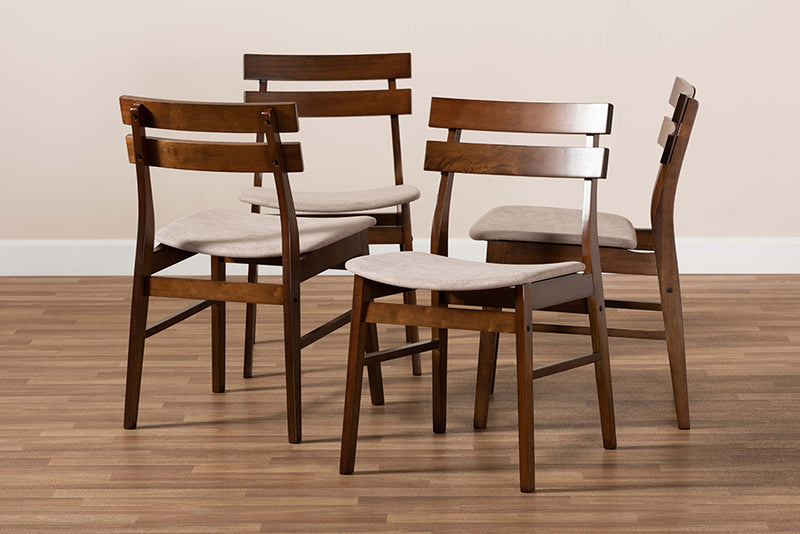 Baxton Studio Devlin Mid-Century Modern Transitional Light Beige Fabric Upholstered and Walnut Brown Finished Wood 4-Piece Dining Chair Set