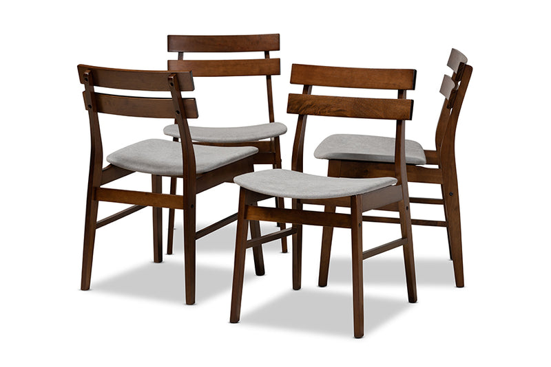 Baxton Studio Devlin Mid-Century Modern Transitional Light Grey Fabric Upholstered and Walnut Brown Finished Wood 4-Piece Dining Chair Set