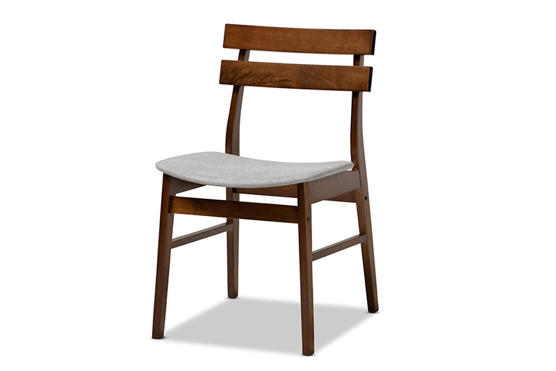 Baxton Studio Devlin Mid-Century Modern Transitional Light Grey Fabric Upholstered and Walnut Brown Finished Wood 4-Piece Dining Chair Set