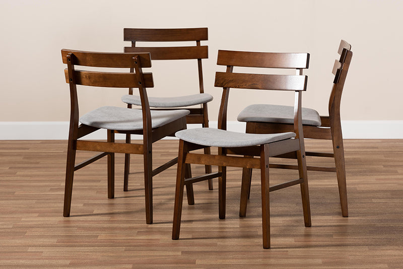 Baxton Studio Devlin Mid-Century Modern Transitional Light Grey Fabric Upholstered and Walnut Brown Finished Wood 4-Piece Dining Chair Set