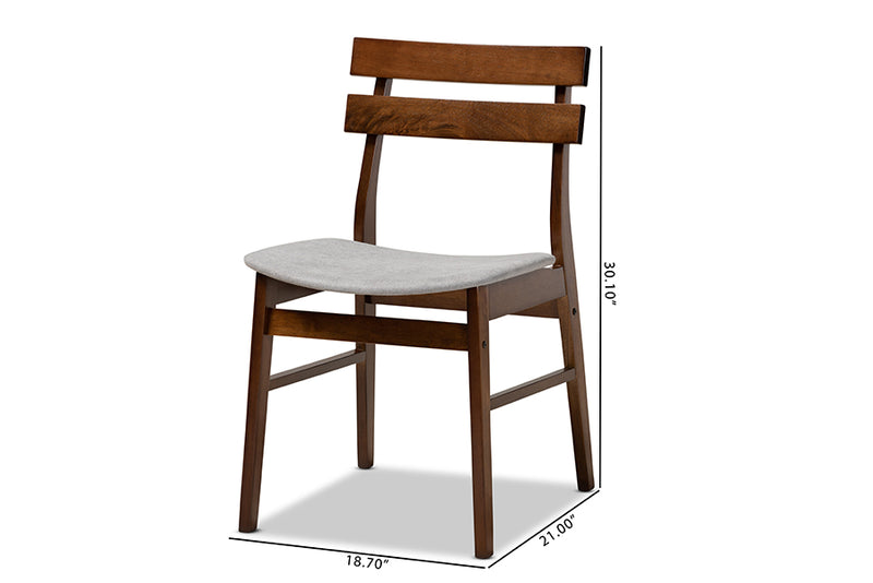 Baxton Studio Devlin Mid-Century Modern Transitional Light Grey Fabric Upholstered and Walnut Brown Finished Wood 4-Piece Dining Chair Set
