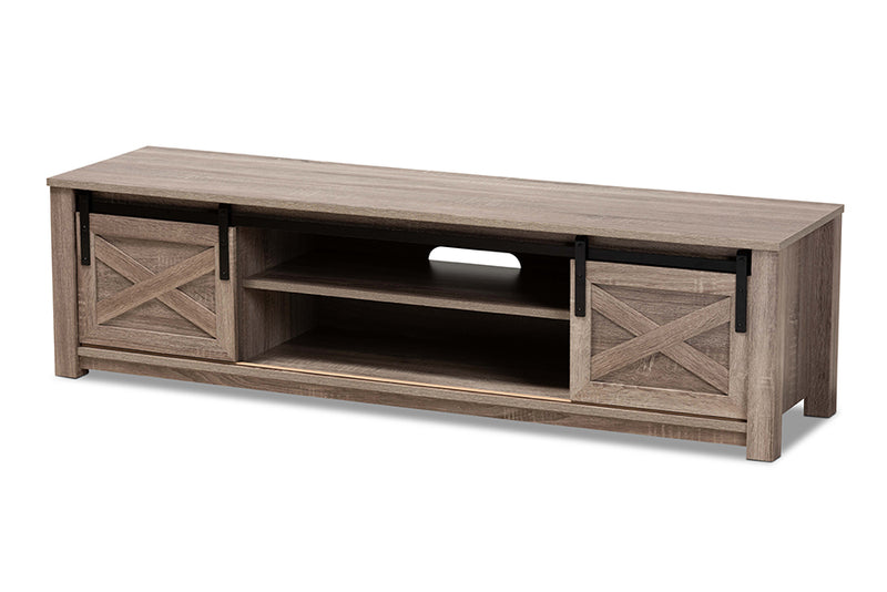 Baxton Studio Bruna Modern and Contemporary Farmhouse White-Washed Oak Finished TV Stand