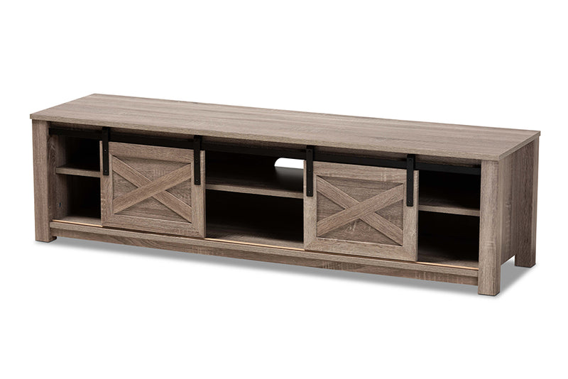 Baxton Studio Bruna Modern and Contemporary Farmhouse White-Washed Oak Finished TV Stand