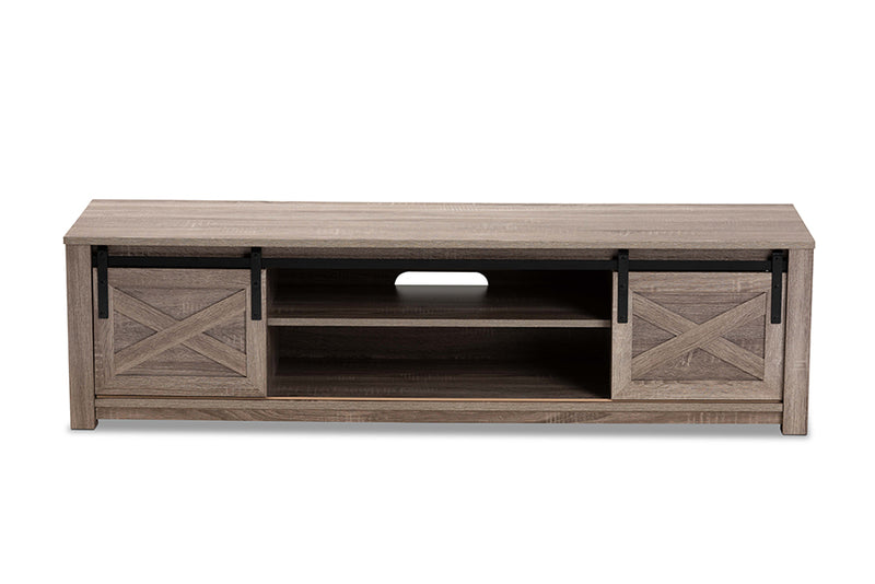 Baxton Studio Bruna Modern and Contemporary Farmhouse White-Washed Oak Finished TV Stand