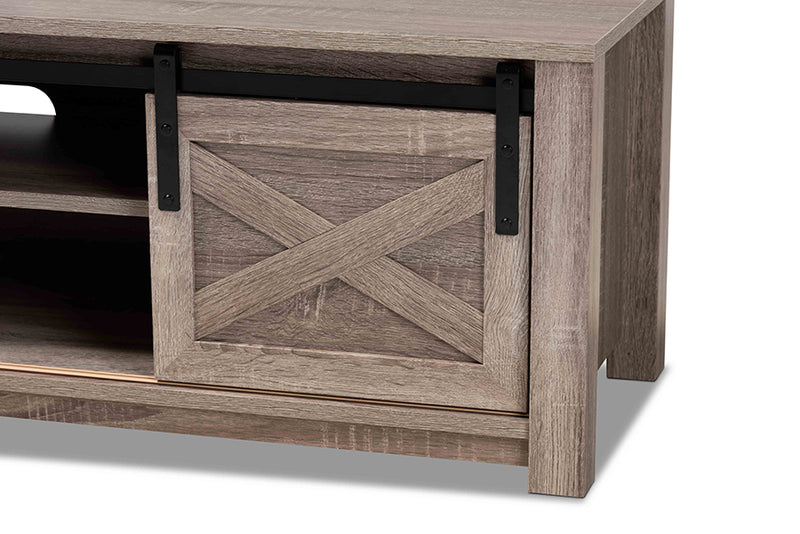Baxton Studio Bruna Modern and Contemporary Farmhouse White-Washed Oak Finished TV Stand