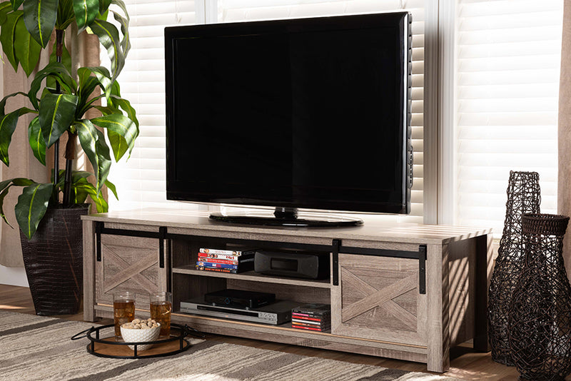 Baxton Studio Bruna Modern and Contemporary Farmhouse White-Washed Oak Finished TV Stand