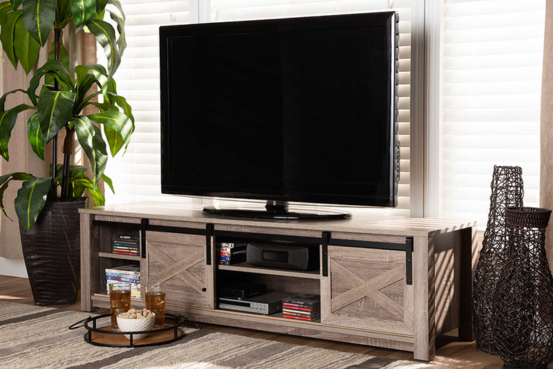 Baxton Studio Bruna Modern and Contemporary Farmhouse White-Washed Oak Finished TV Stand