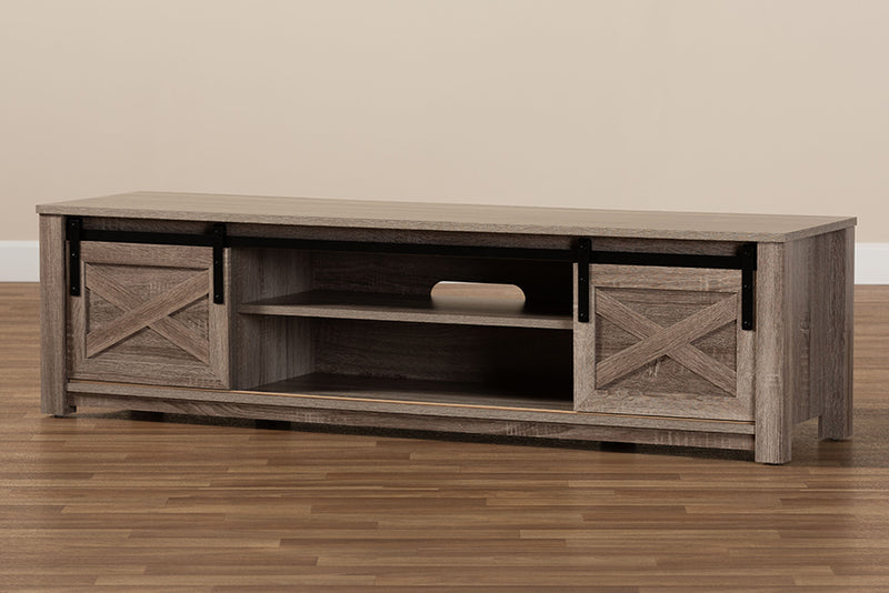 Baxton Studio Bruna Modern and Contemporary Farmhouse White-Washed Oak Finished TV Stand
