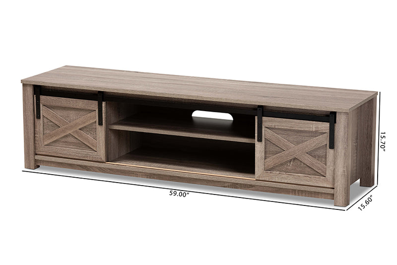 Baxton Studio Bruna Modern and Contemporary Farmhouse White-Washed Oak Finished TV Stand