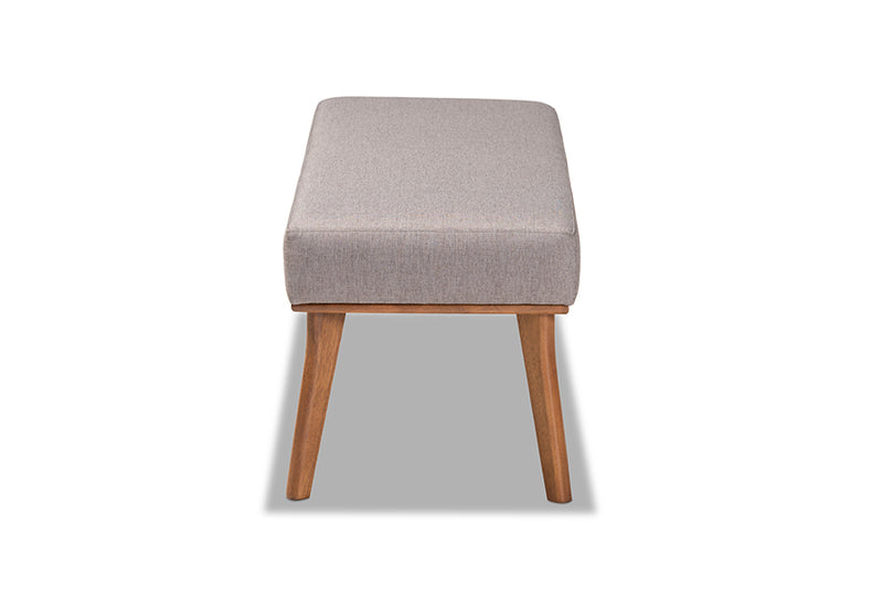 Baxton Studio Odessa Mid-Century Modern Grey Fabric Upholstered and Walnut Brown Finished Wood Dining Bench
