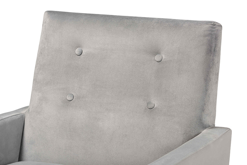 Baxton Studio Perris Mid-Century Modern Grey Velvet Fabric Upholstered and Walnut Brown Finished Wood Lounge Chair