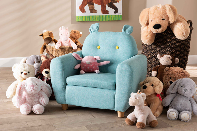 Baxton Studio Gloria Modern and Contemporary Sky Blue Fabric Upholstered Kids Armchair with Animal Ears