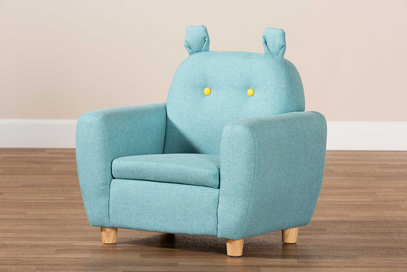 Baxton Studio Gloria Modern and Contemporary Sky Blue Fabric Upholstered Kids Armchair with Animal Ears