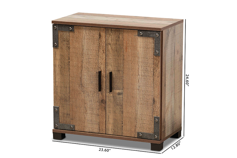 Baxton Studio Cyrille Modern and Contemporary Farmhouse Rustic Finished Wood 2-Door Shoe Cabinet
