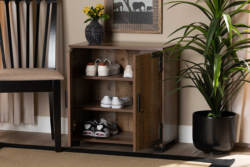 Baxton Studio Cyrille Modern and Contemporary Farmhouse Rustic Finished Wood 2-Door Shoe Cabinet