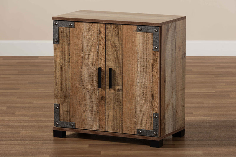 Baxton Studio Cyrille Modern and Contemporary Farmhouse Rustic Finished Wood 2-Door Shoe Cabinet