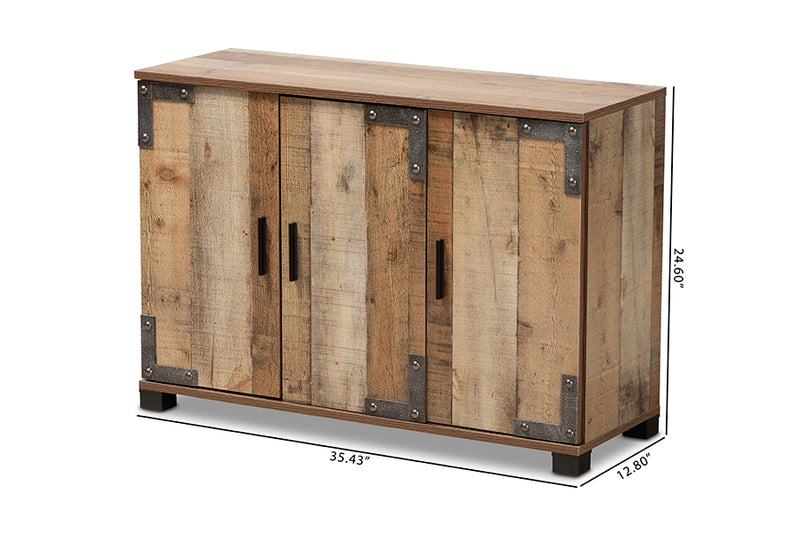 Baxton Studio Cyrille Modern and Contemporary Farmhouse Rustic Finished Wood 3-Door Shoe Cabinet