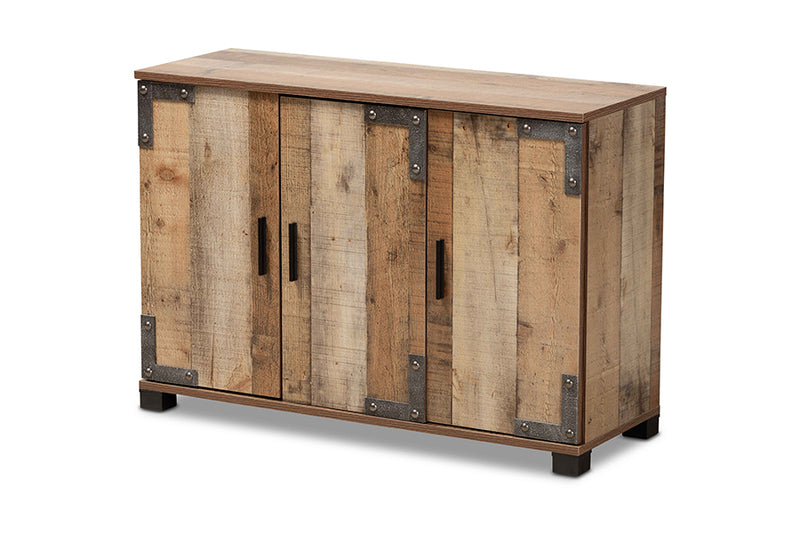 Baxton Studio Cyrille Modern and Contemporary Farmhouse Rustic Finished Wood 3-Door Shoe Cabinet