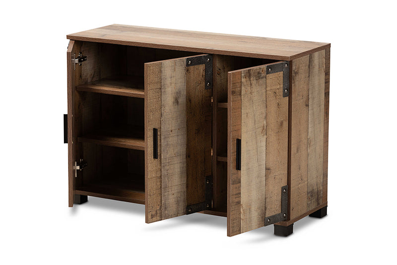 Baxton Studio Cyrille Modern and Contemporary Farmhouse Rustic Finished Wood 3-Door Shoe Cabinet