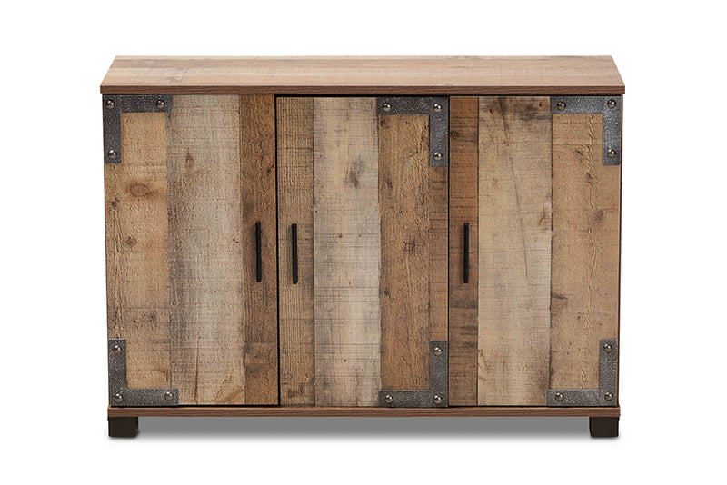 Baxton Studio Cyrille Modern and Contemporary Farmhouse Rustic Finished Wood 3-Door Shoe Cabinet