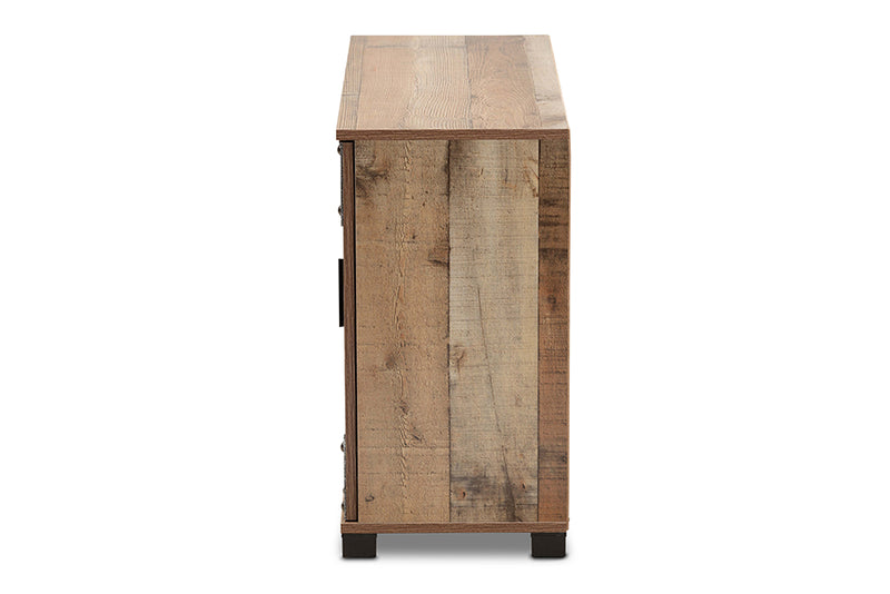 Baxton Studio Cyrille Modern and Contemporary Farmhouse Rustic Finished Wood 3-Door Shoe Cabinet