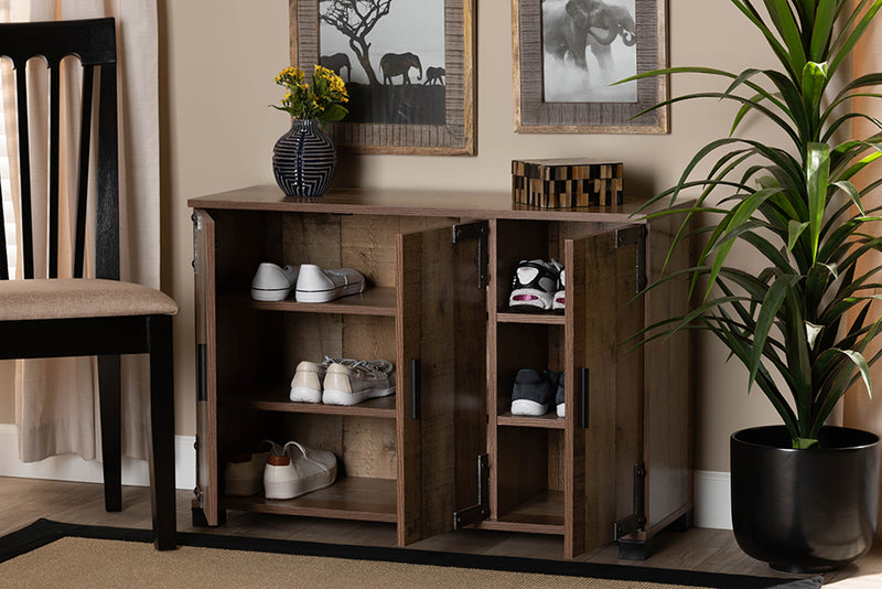Baxton Studio Cyrille Modern and Contemporary Farmhouse Rustic Finished Wood 3-Door Shoe Cabinet