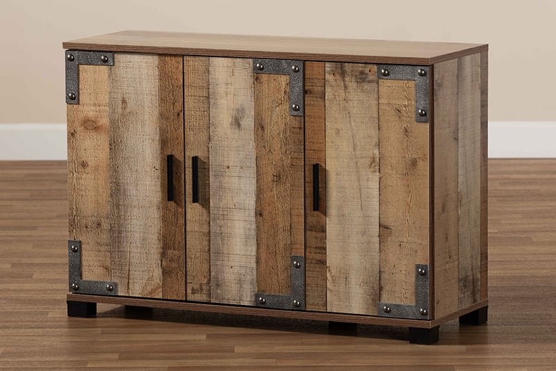 Baxton Studio Cyrille Modern and Contemporary Farmhouse Rustic Finished Wood 3-Door Shoe Cabinet