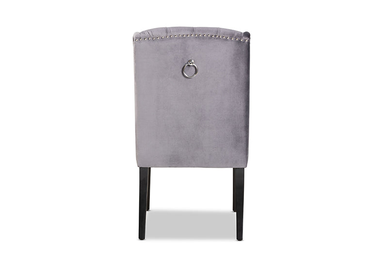 Baxton Studio Lamont Modern Contemporary Transitional Grey Velvet Fabric Upholstered and Dark Brown Finished Wood Wingback Dining Chair
