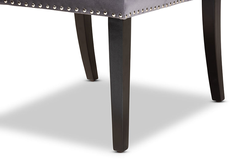 Baxton Studio Lamont Modern Contemporary Transitional Grey Velvet Fabric Upholstered and Dark Brown Finished Wood Wingback Dining Chair