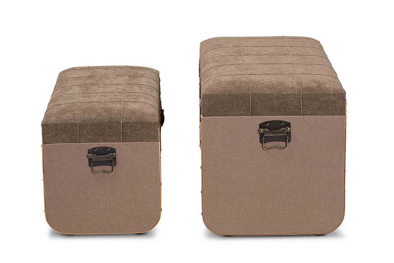 Baxton Studio Kala Modern and Contemporary Transitional Brown Fabric Upholstered and Walnut Finished Wood 2-Piece Storage Ottoman Trunk Set