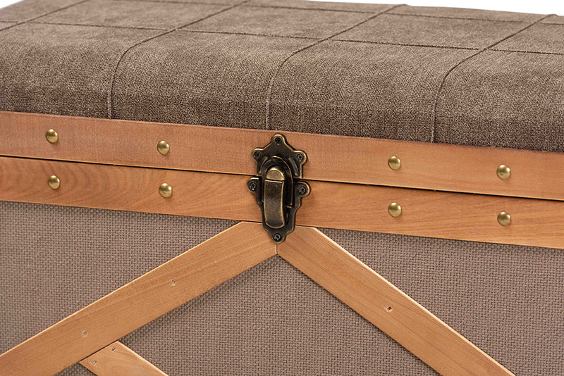 Baxton Studio Kala Modern and Contemporary Transitional Brown Fabric Upholstered and Walnut Finished Wood 2-Piece Storage Ottoman Trunk Set