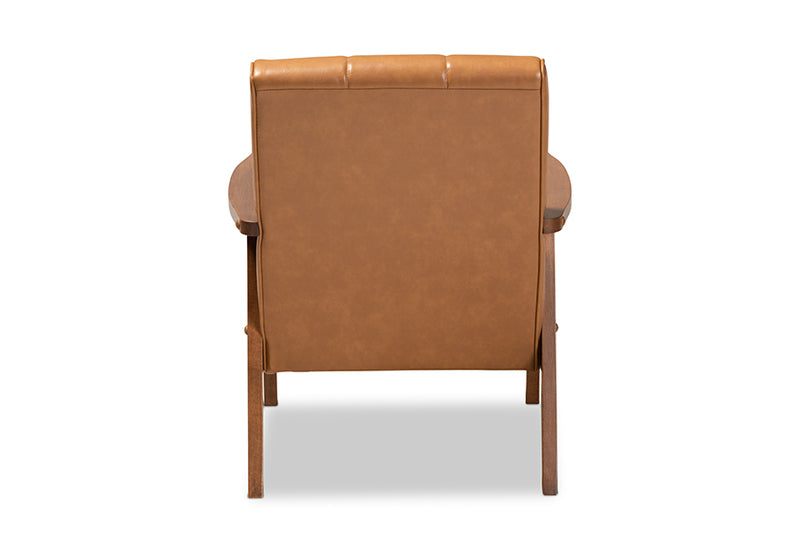 Baxton Studio Nikko Mid-century Modern Tan Faux Leather Upholstered and Walnut Brown finished Wood Lounge Chair