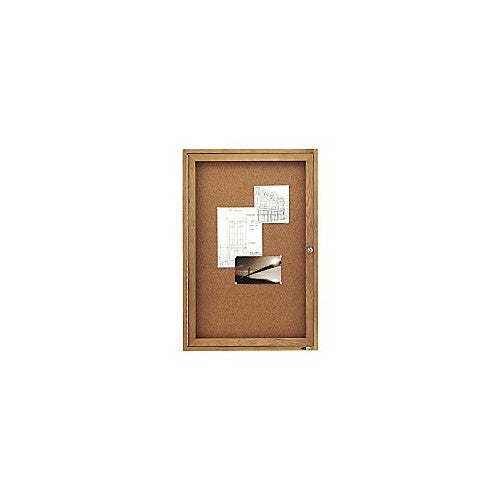 Quartet Enclosed Cork Indoor Bulletin Boards, 2 x 3 Feet, 1 Door, Oak Finish (363)