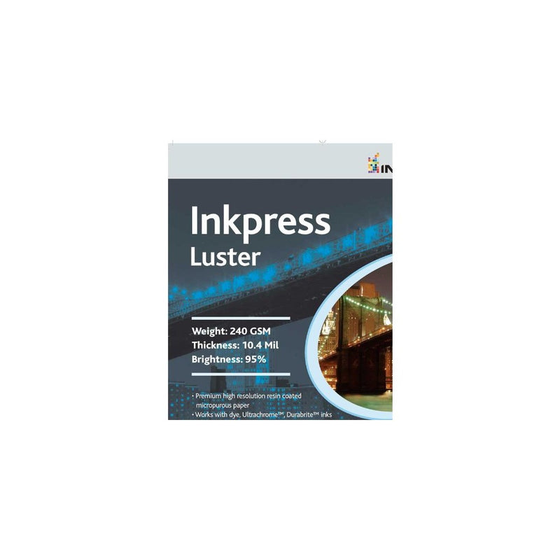 Inkpress Luster Premium Single Sided Bright Resin Coated Photograde Inkjet Paper, 10.4mil., 240gsm., 44"x100' Roll