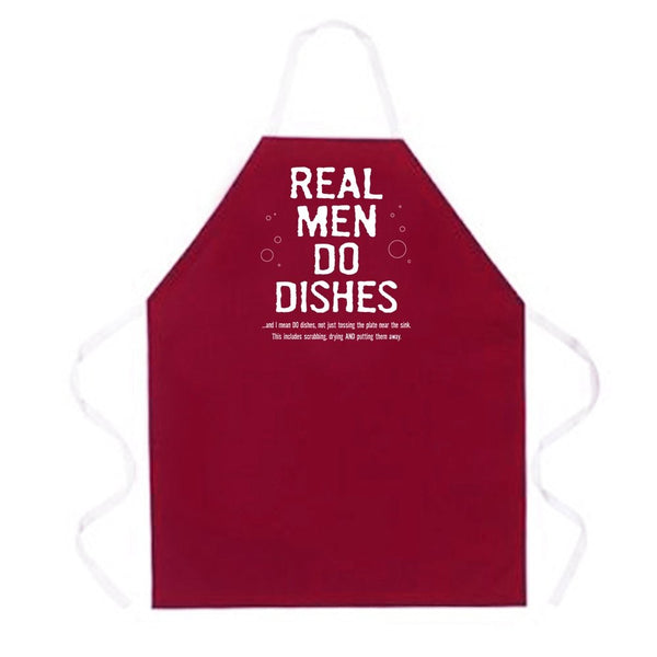 Attitude Aprons Fully Adjustable "Real Men Do Dishes" Apron, Maroon