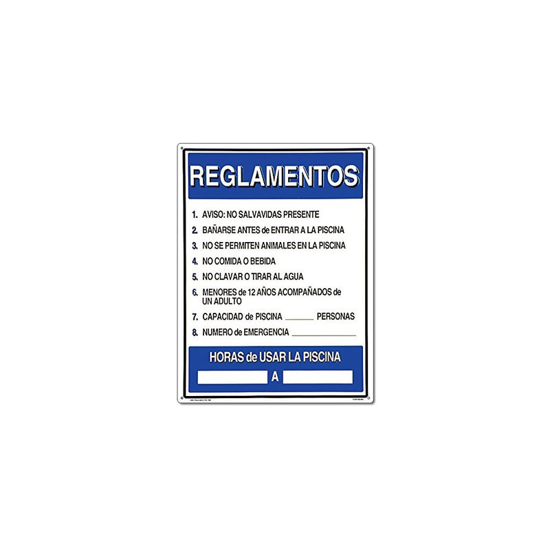 Poolmaster 40384 Spanish Language Reglamentos-InchPool Rules Sign for Residential or Commercial Pools