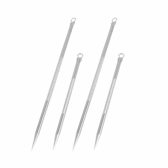 uxcell Stainless Steel Facial Blackhead Extractor Acne Remover Needle 4 Pcs Silver Tone