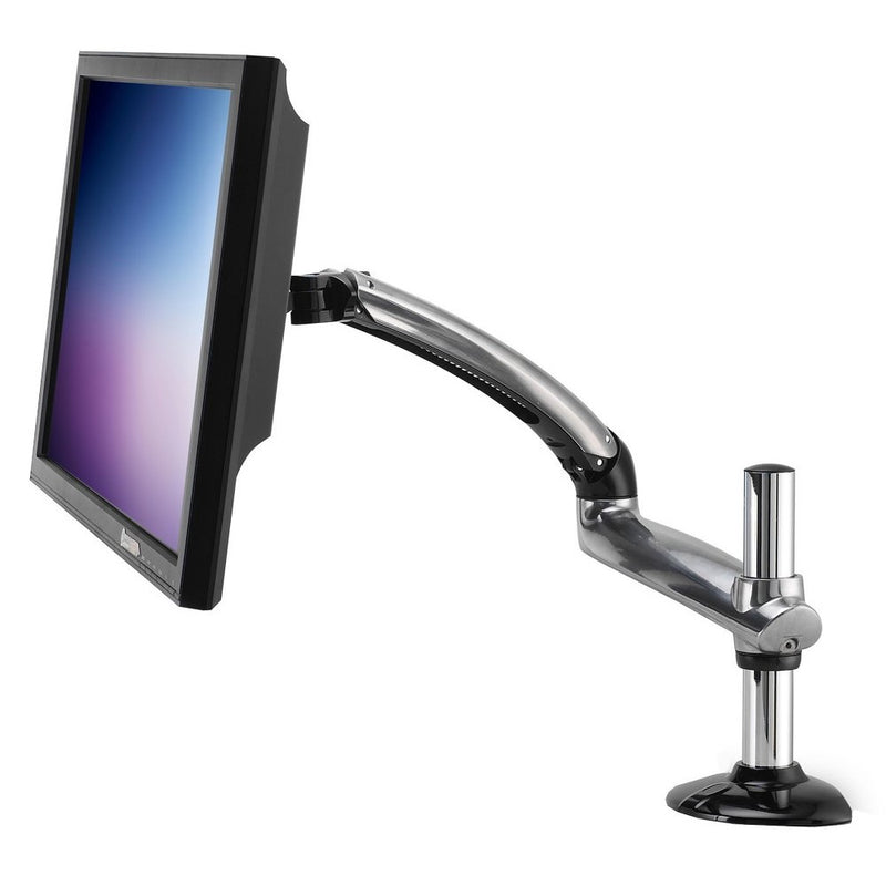 Ergotech Freedom Arm, Single Aluminum Monitor Arm, holds up to 27" Monitor with Desk Clamp - Silver